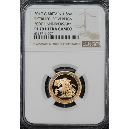 190 - NGC PF70 Ultra Cameo 2017 Proof sovereign, Elizabeth II. Special reverse design commemorating the 20... 