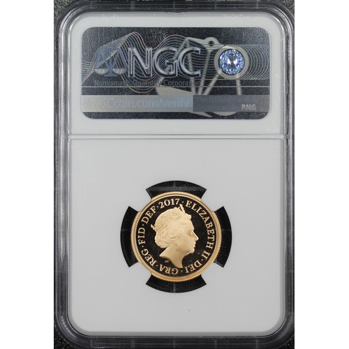 190 - NGC PF70 Ultra Cameo 2017 Proof sovereign, Elizabeth II. Special reverse design commemorating the 20... 