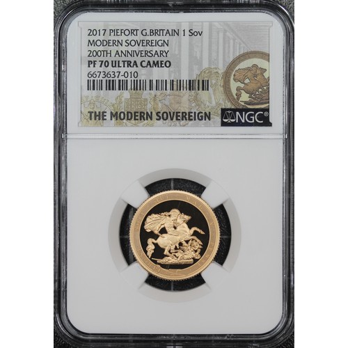 136 - NGC PF70 Ultra Cameo 2017 Piedfort proof sovereign, Elizabeth II. Special reverse design commemorati... 