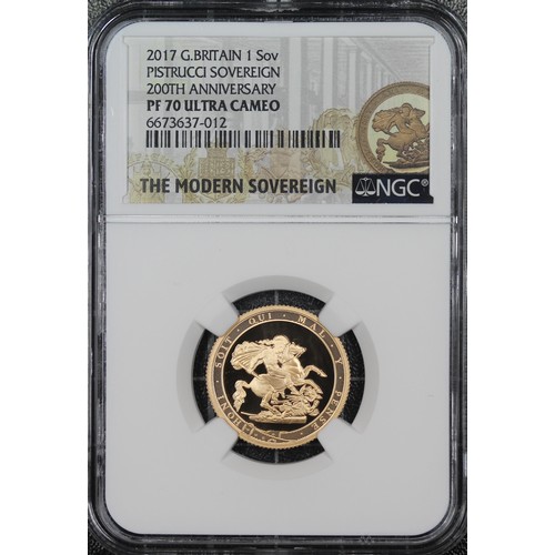 135 - NGC PF70 Ultra Cameo 2017 Proof sovereign, Elizabeth II. Special reverse design commemorating the 20... 