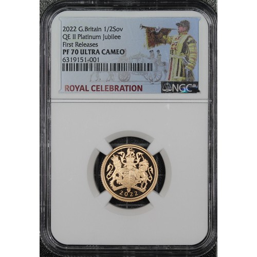 126 - NGC PF70 Ultra Cameo 2022 Proof half sovereign, Elizabeth II. Platinum Jubilee special reverse desig... 