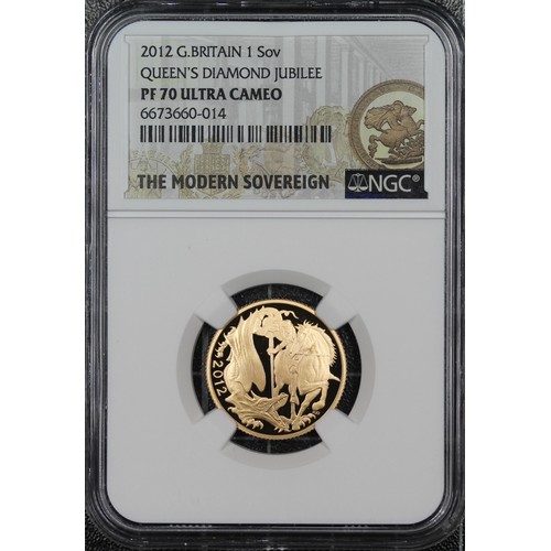 133 - NGC PF70 Ultra Cameo 2012 Proof sovereign, Elizabeth II. Special reverse with stylised St. George &a... 