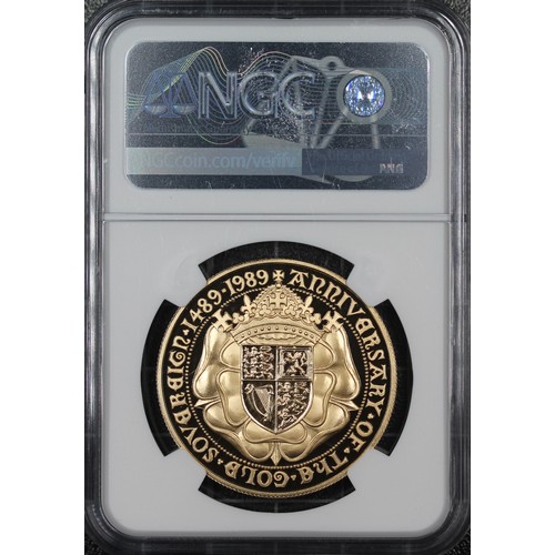 155 - NGC PF70 Ultra Cameo 1989 Proof five sovereign/five pounds, Elizabeth II. One of the key special des... 