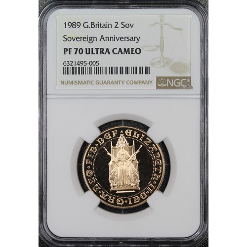 150 - NGC PF70 Ultra Cameo 1989 Proof double sovereign/two pounds, Elizabeth II. One of the key special de... 