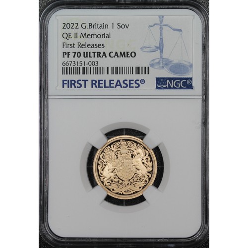 140 - NGC PF70 Ultra Cameo 2022 Proof sovereign, Charles III. Memorial special reverse design by Jody Clar... 