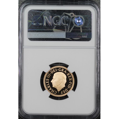 140 - NGC PF70 Ultra Cameo 2022 Proof sovereign, Charles III. Memorial special reverse design by Jody Clar... 