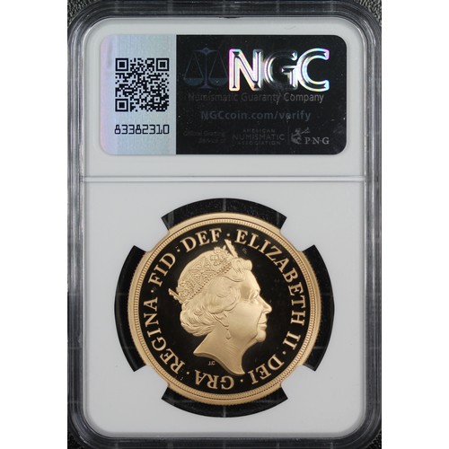 161 - NGC PF70 Ultra Cameo 2018 Gold proof five sovereign/five pounds, Elizabeth II. Obverse portrait by J... 