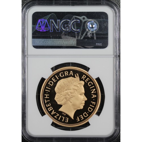 158 - NGC PF70 Ultra Cameo 2010 Gold proof 5 sovereigns/five pounds, Elizabeth II. Obverse portrait by Ian... 