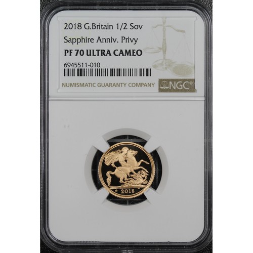 125 - NGC PF70 Ultra Cameo 2018 Proof half sovereign, Elizabeth II. Obverse portrait by Jody Clark, crowne... 