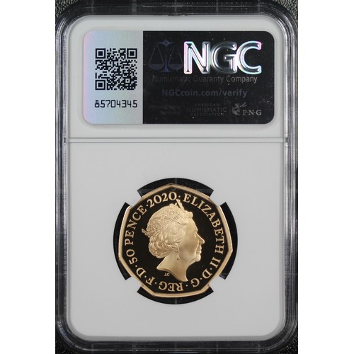 167 - NGC PF70 Ultra Cameo 2020 Gold Proof 50p, Elizabeth II. Struck to commemorate the Withdrawal from th... 