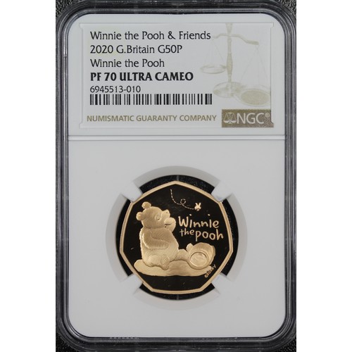 168 - NGC PF70 Ultra Cameo 2020 Gold Proof 50p, Elizabeth II. Part of the Winnie the Pooh series and featu... 