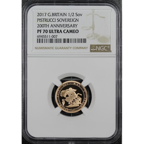 124 - NGC PF70 Ultra Cameo 2017 Proof half sovereign, Elizabeth II. Special reverse design commemorating t... 