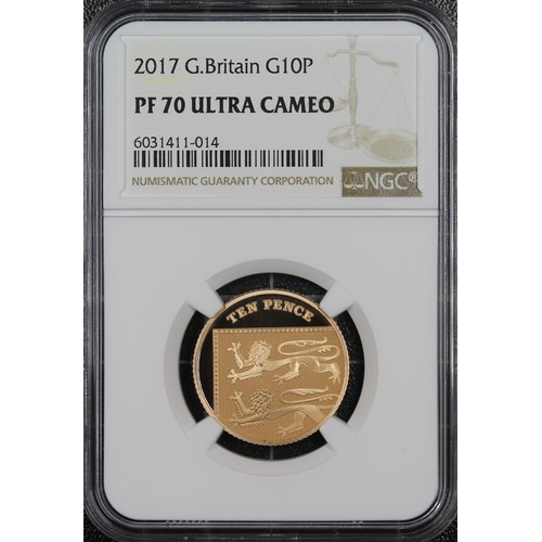 166 - NGC PF70 Ultra Cameo 2017 Gold proof 10p, Elizabeth II. Part of the 