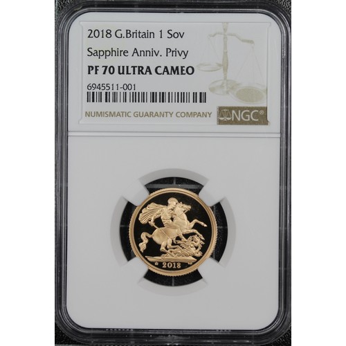 181 - NGC PF70 Ultra Cameo 2018 Proof sovereign, Elizabeth II. Obverse portrait by Jody Clark. Crowned 65 ... 