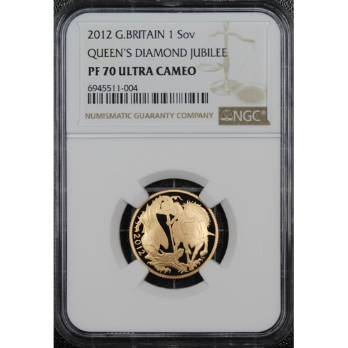 177 - NGC PF70 Ultra Cameo 2012 Proof sovereign, Elizabeth II. Special reverse with stylised St. George &a... 