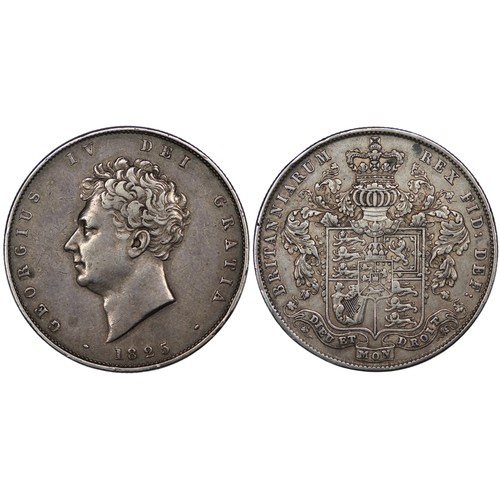 122 - 1825 Halfcrown, George IV. Obv. Bare bust, Rev. square topped garnished shield surmounted by crowned... 