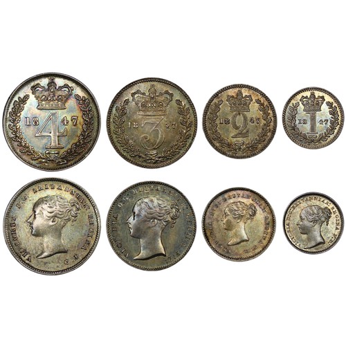 69 - 1847 Maundy Set, Victoria. Obv. young head, rev. crowned denominations dividing date. Attractively t... 