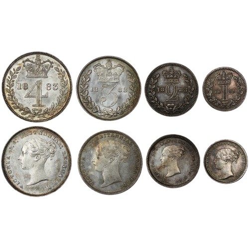 75 - 1883 Maundy Set, Victoria. Obv. young head, rev. crowned denominations dividing date. Sometime clean... 