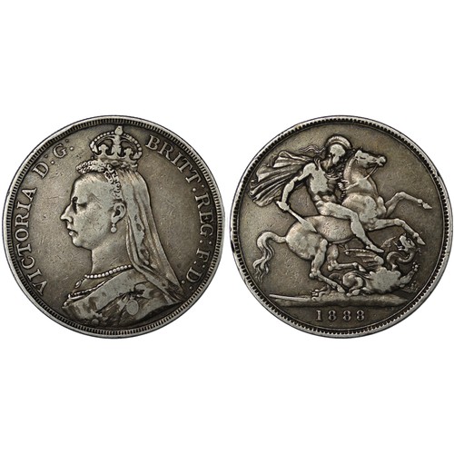 137 - 1888 Wide date crown, Victoria. Obv. Jubilee bust, Rev. St. George & Dragon. A few small edge bu... 