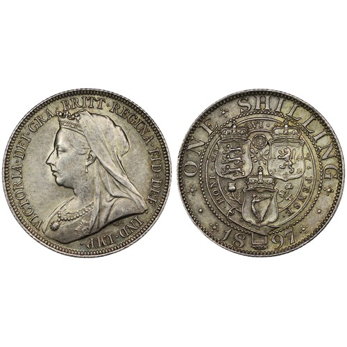 107 - 1897 Shilling, Victoria. Obv. old veiled head, Rev. three crowned shields of England, Scotland &... 