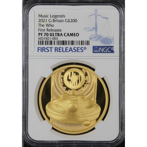 172 - NGC PF70 Ultra Cameo 2021 The Who 2oz gold proof £200, Elizabeth II. Part of the Music Legends serie... 