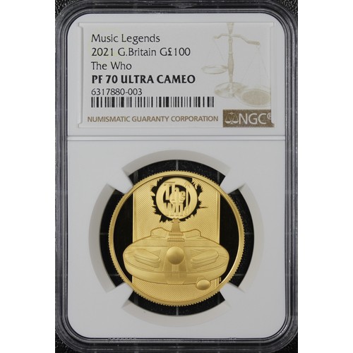 171 - NGC PF70 Ultra Cameo 2021 The Who 1oz gold proof £100, Elizabeth II. Part of the Music Legends serie... 