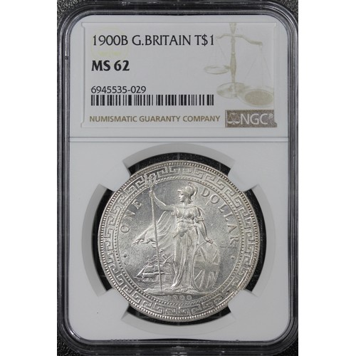 184 - British Trade Dollar, 1900-B, NGC MS62, Queen Victoria. Struck at the Bombay Mint for Hong Kong and ... 