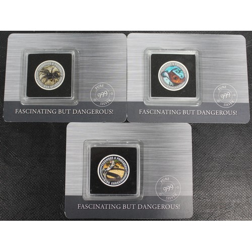 303 - Samoa, 2022 $1 ½oz fine silver prooflike coins (3) featuring 3D venomous & poisonous crea... 