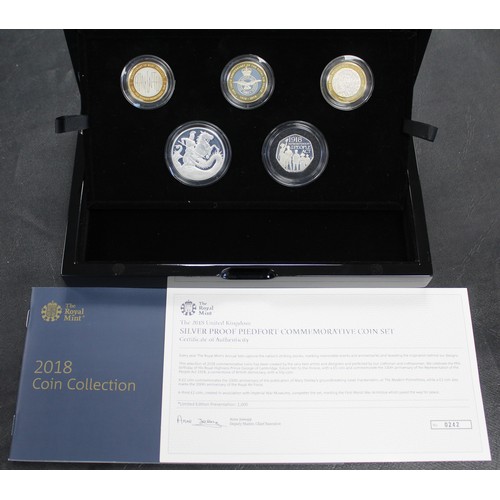 273 - 2018 Silver proof piedfort 5-coin commemorative set, Elizabeth II. Includes Frankenstein, RAF Badge ... 