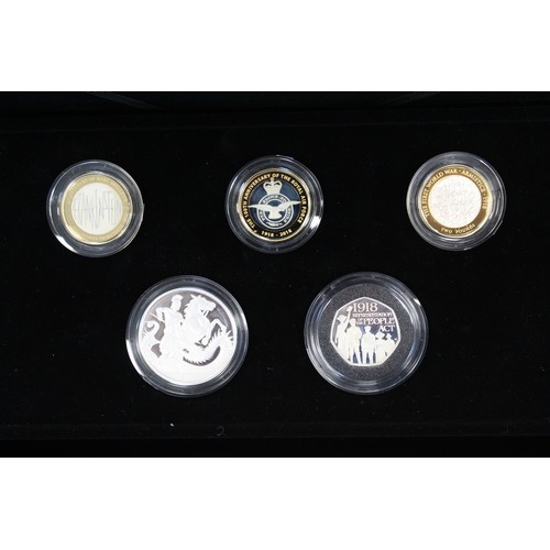 273 - 2018 Silver proof piedfort 5-coin commemorative set, Elizabeth II. Includes Frankenstein, RAF Badge ... 