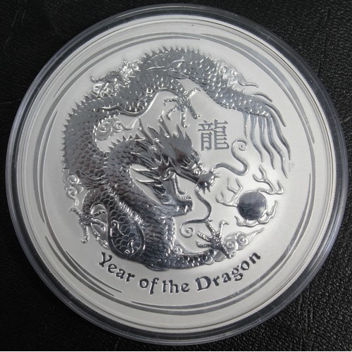 307 - Australia, 2012 10oz Lunar Series silver $10 commemorating the Year of the Dragon with reverse proof... 