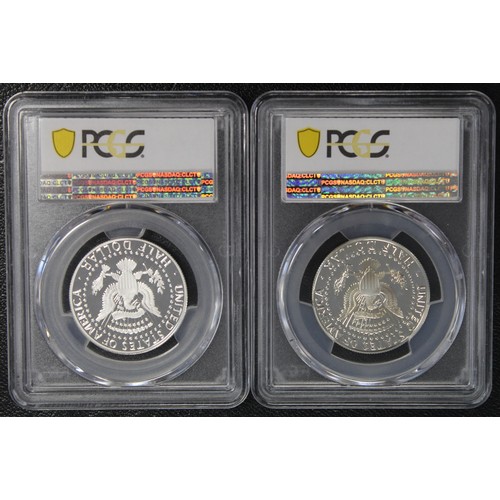 323 - USA, a pair of silver proof Kennedy half dollars, both graded PCGS PR70DCAM. Comprising 2000-S &... 