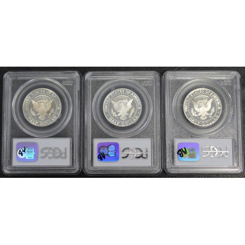 324 - USA, a trio of silver proof Kennedy half dollars, all graded PCGS PR69DCAM. Comprising 1993-S, 996-S... 