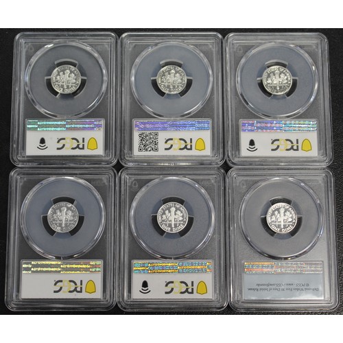 327 - USA, a collection of silver proof Roosevelt dimes (6), all graded PCGS PR70DCAM. Comprising 1997-S, ... 