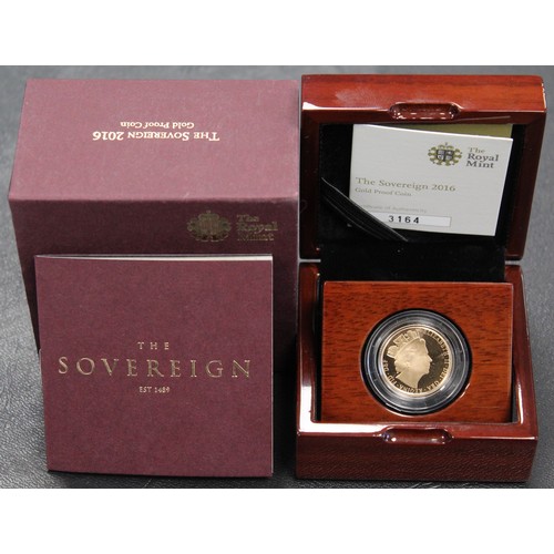 178 - 2016 Proof sovereign, Elizabeth II. Obverse portrait a one-year design by James Butler in celebratio... 