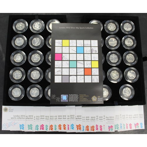 212 - 2012 London Olympic silver 50p collection in Royal Mint case and comprising the full set of 29 coins... 