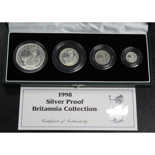 192 - 1998 Silver Britannia 4-coin proof set, Elizabeth II. The first year of silver proofs to feature the... 