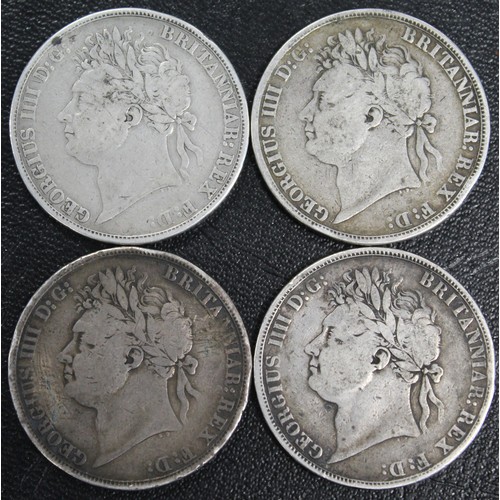 314 - Crowns (4) all George IV, all 1821. Generally Fair, occasionally a touch better; one ex-brooch mount... 