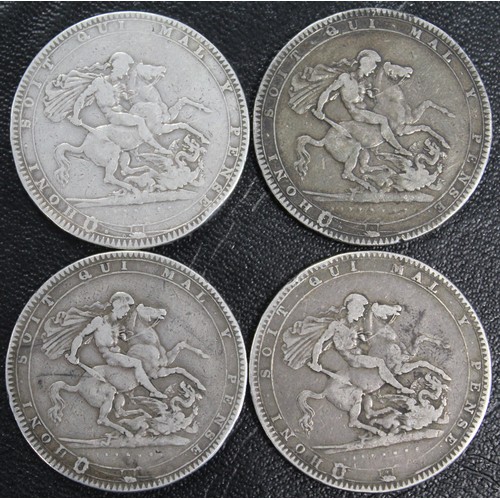 313 - Crowns (4) all George III comprising 1819 LX (2), 1819 LX no stop after TUTAMEN & 1820. Generall... 