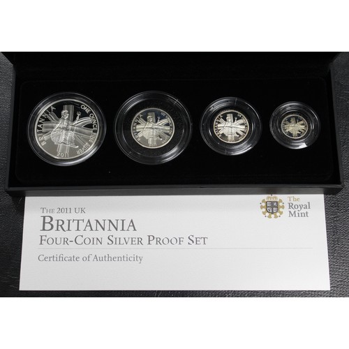 292 - 2011 Silver proof Britannia 4-coin set, Elizabeth II. Special reverse design by David Mach. Occasion... 