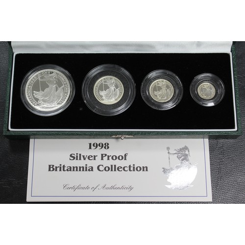 286 - 1998 Silver Britannia 4-coin proof set, Elizabeth II. The first year of silver proofs to feature the... 