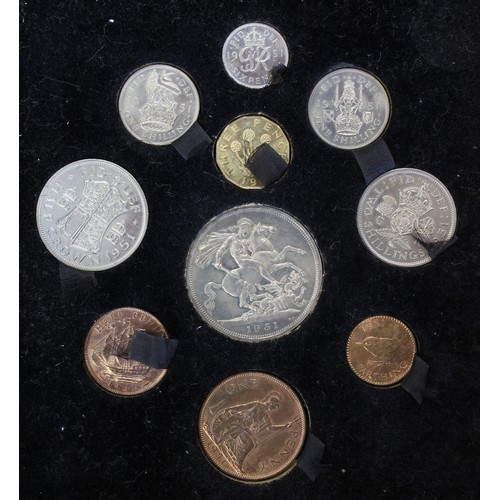 174 - 1951 Festival of Britain proof set, George VI. All coins generally UNC and mostly without the usual ... 