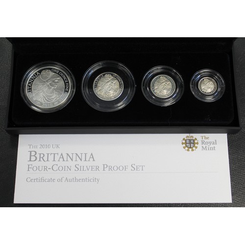 196 - 2010 Silver proof Britannia 4-coin set, Elizabeth II. Special reverse design by Suzie Zamit. Occasio... 