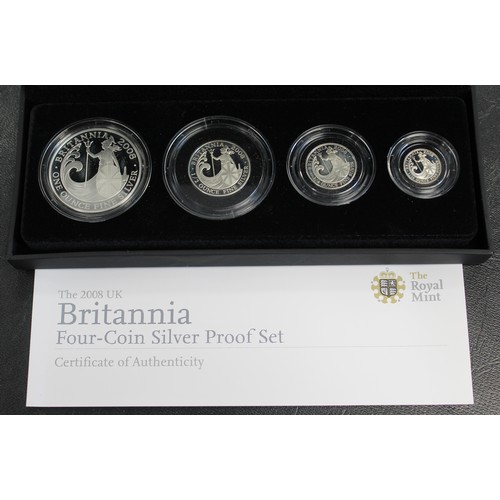 195 - 2008 Silver proof Britannia 4-coin set, Elizabeth II. Special reverse design by John Bergdahl. Occas... 