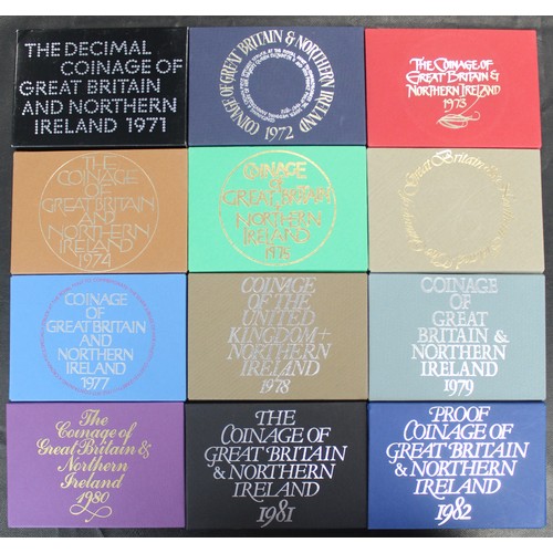 279 - Royal Mint proof sets (12) comprising a full date run from 1971 to 1982. Some minor toning noted on ... 