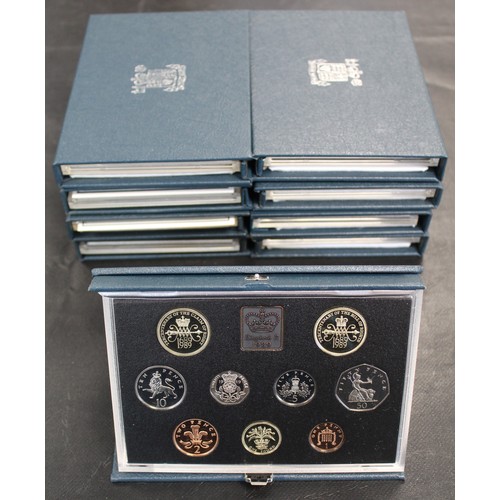 280 - Royal Mint proof sets (9) comprising a full date run from 1983 to 1991. Some minor toning noted on e... 