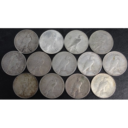 322 - USA, Peace dollars (13) comprising 1922 (3), 1922-D (2), 1922-S (2), 1923-D, 1923-S, 1924, 1924-S, 1... 