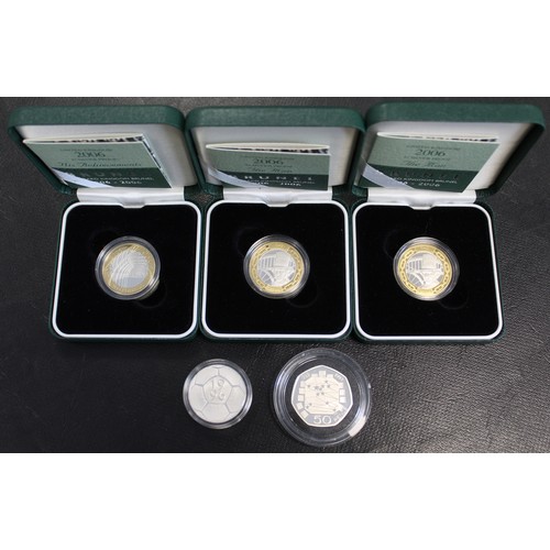 245 - Silver proof coin assortment (5) comprising 1996 Football £2, 2006 Brunel Bridges £2, 2006 Brunel £2... 