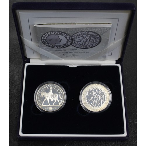 247 - 2002 & 2003 Royal Celebration silver proof £5 2-coin set, Elizabeth II, with the issues celebrat... 