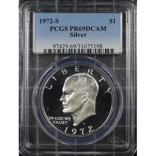 320 - USA, PCGS PR69DCAM 1972-S Eisenhower silver dollar. nFDC.